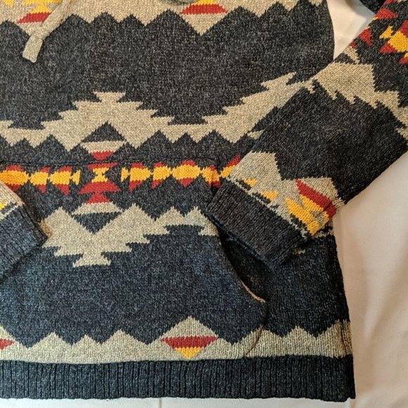 American Eagle Heavy knit Hooded Sweater Hoodie XS Men's Women's Grey Aztec - Picture 4 of 14